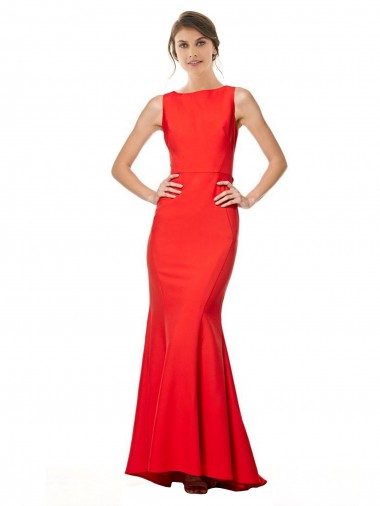 High Neck Long Stretch Crepe Red Sleeveless Bridesmaid Dress / Evening Gowns Victoria