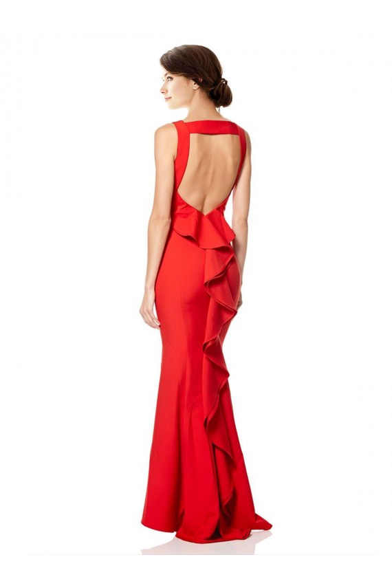 High Neck Long Stretch Crepe Red Sleeveless Bridesmaid Dress / Evening Gowns Victoria