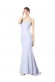 High Neck Long Stretch Crepe Light Sky Blue Sleeveless Evening Gown / Prom Dress / Bridesmaid Dress Victoria