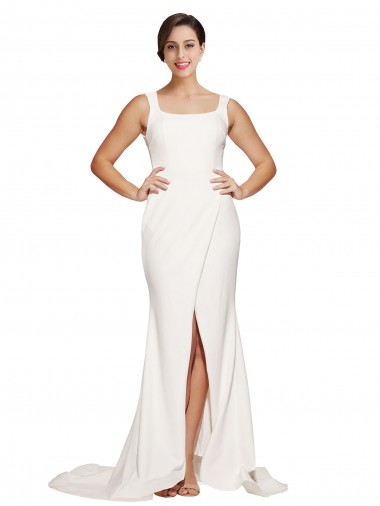 Square Neck Sweep Train Stretch Crepe Ivory Sleeveless Semi Formal Evening Dress / Prom Dress / Bridesmaid Dress Victoria