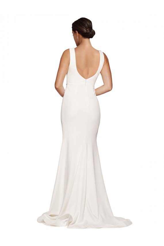 Square Neck Sweep Train Stretch Crepe Ivory Sleeveless Semi Formal Evening Dress / Prom Dress / Bridesmaid Dress Victoria