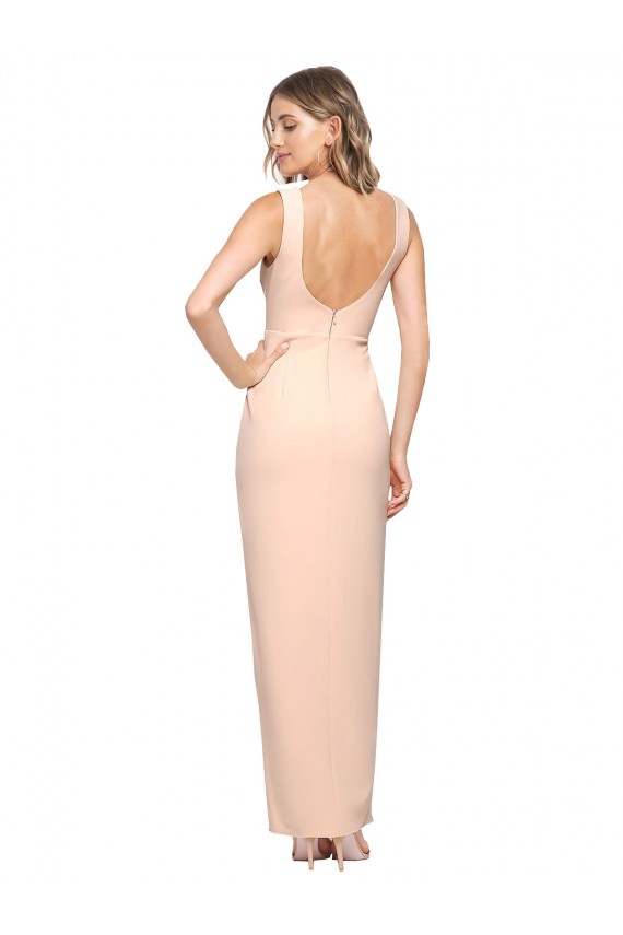 Square Neck Long Stretch Crepe Nude Sleeveless Formal Evening Gown / Prom Dress / Bridesmaid Dress Victoria