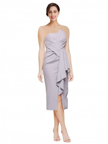 Strapless Cocktail Length Stretch Crepe Arctic Lilac Sleeveless High Low Evening Gown / Prom Dress / Bridesmaid Dress Victoria
