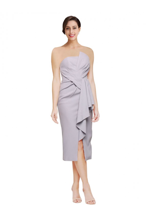 Strapless Cocktail Length Stretch Crepe Arctic Lilac Sleeveless High Low Evening Gown / Prom Dress / Bridesmaid Dress Victoria