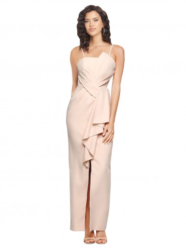 Strapless Long Stretch Crepe Nude Sleeveless Semi Formal Evening Dress / Prom Dress / Bridesmaid Dress Victoria