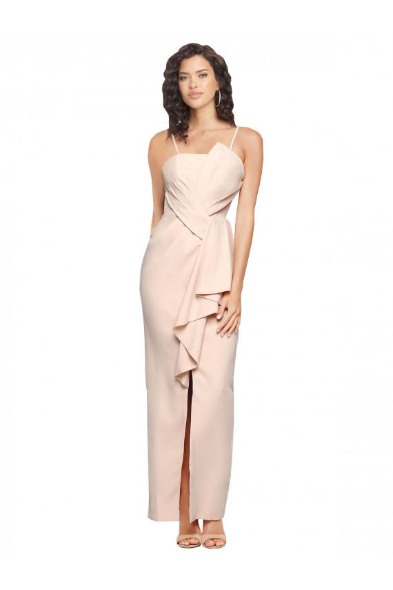 Strapless Long Stretch Crepe Nude Sleeveless Semi Formal Evening Dress / Prom Dress / Bridesmaid Dress Victoria