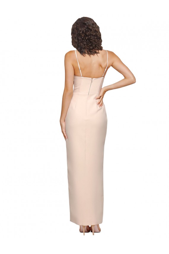 Strapless Long Stretch Crepe Nude Sleeveless Semi Formal Evening Dress / Prom Dress / Bridesmaid Dress Victoria