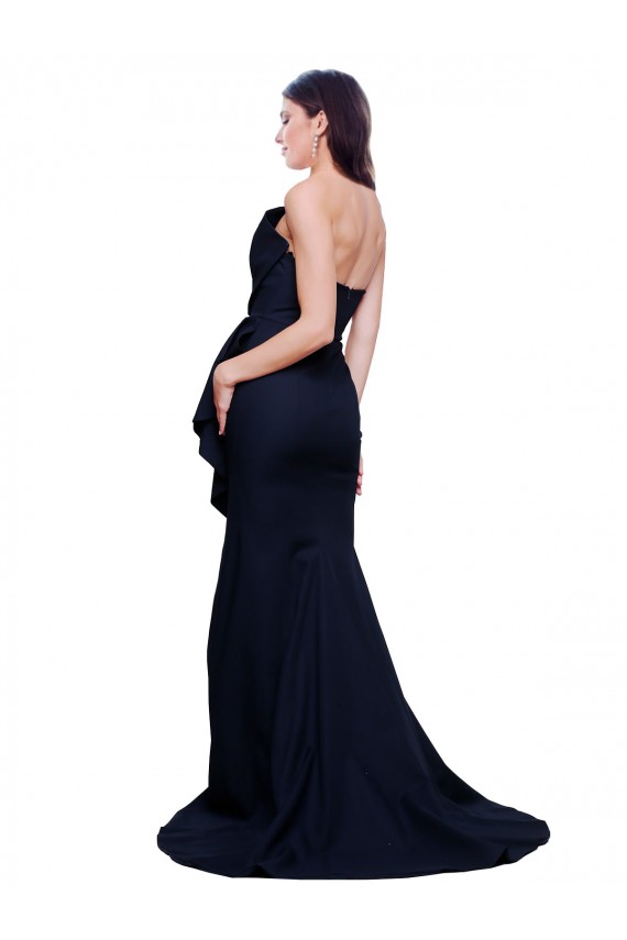 Strapless Sweep Train Stretch Crepe Dark Navy Sheath Sleeveless Semi Formal Evening Dress / Prom Dress / Bridesmaid Dress Victoria