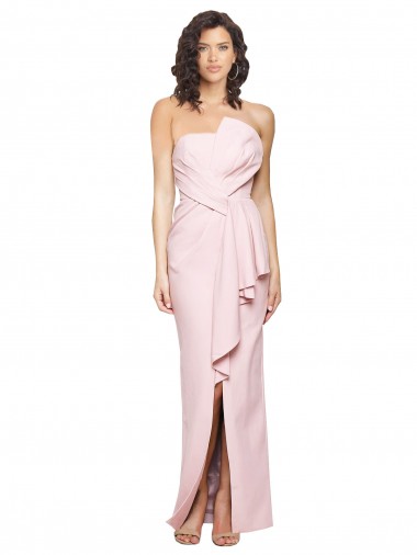Strapless Long Stretch Crepe Pink Sleeveless Formal Dress / Bridesmaid Dress Victoria
