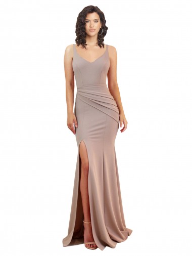 V-Neck Long Stretch Crepe Dusty Pink Sleeveless Black Tie Evening Gown / Prom Dress / Bridesmaid Dress Victoria