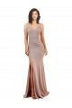 V-Neck Long Stretch Crepe Dusty Pink Sleeveless Black Tie Evening Gown / Prom Dress / Bridesmaid Dress Victoria