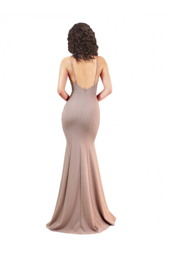 V-Neck Long Stretch Crepe Dusty Pink Sleeveless Black Tie Evening Gown / Prom Dress / Bridesmaid Dress Victoria