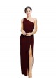 One Shoulder Long Stretch Crepe Burgundy Gold Sleeveless Black Tie Evening Gown / Prom Dress / Bridesmaid Dress Victoria