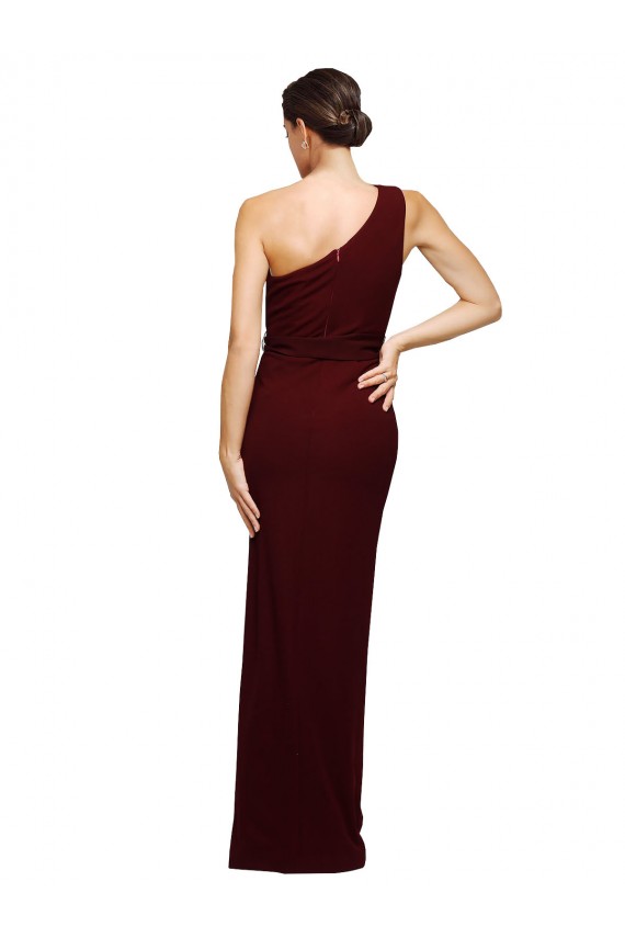 One Shoulder Long Stretch Crepe Burgundy Gold Sleeveless Black Tie Evening Gown / Prom Dress / Bridesmaid Dress Victoria