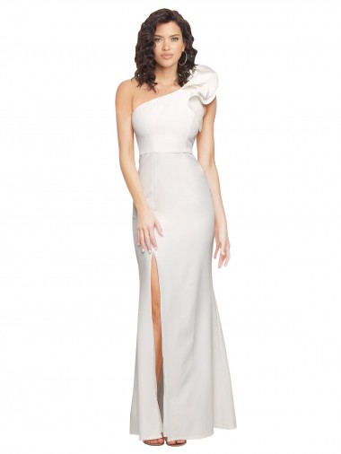 One Shoulder Long Stretch Crepe Ivory Sleeveless Formal Evening Dress / Bridesmaid Dress Victoria