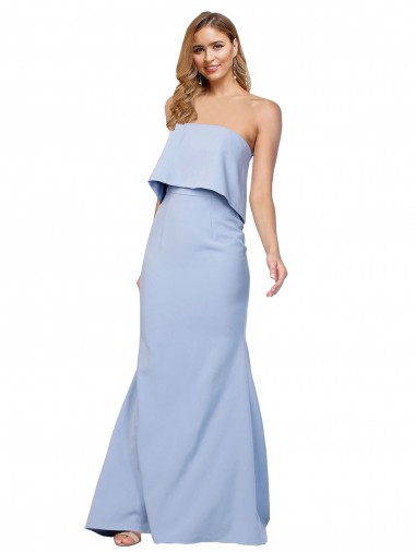 Strapless Long Stretch Crepe Light Sky Blue Sleeveless Formal Dress / Bridesmaid Dress Victoria