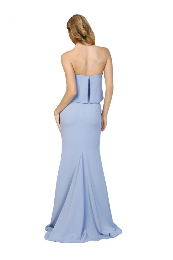 Strapless Long Stretch Crepe Light Sky Blue Sleeveless Formal Dress / Bridesmaid Dress Victoria
