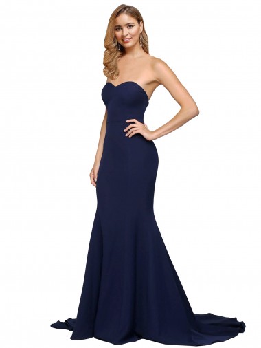 Sweetheart Sweep Train Stretch Crepe Dark Navy Sleeveless Formal Evening Gown / Prom Dress / Bridesmaid Dress Victoria
