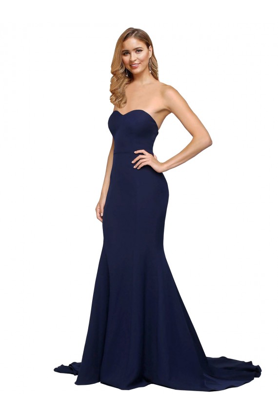 Sweetheart Sweep Train Stretch Crepe Dark Navy Sleeveless Formal Evening Gown / Prom Dress / Bridesmaid Dress Victoria