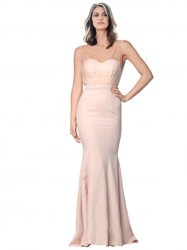 Sweetheart Long Stretch Crepe & Tulle Nude Sleeveless Formal Evening Gown / Prom Dress / Bridesmaid Dress Victoria