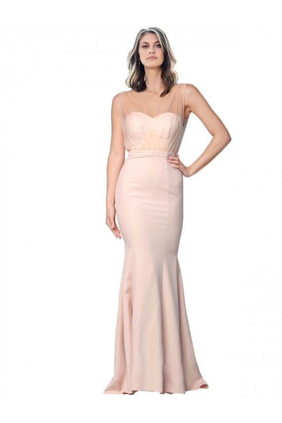 Sweetheart Long Stretch Crepe & Tulle Nude Sleeveless Formal Evening Gown / Prom Dress / Bridesmaid Dress Victoria