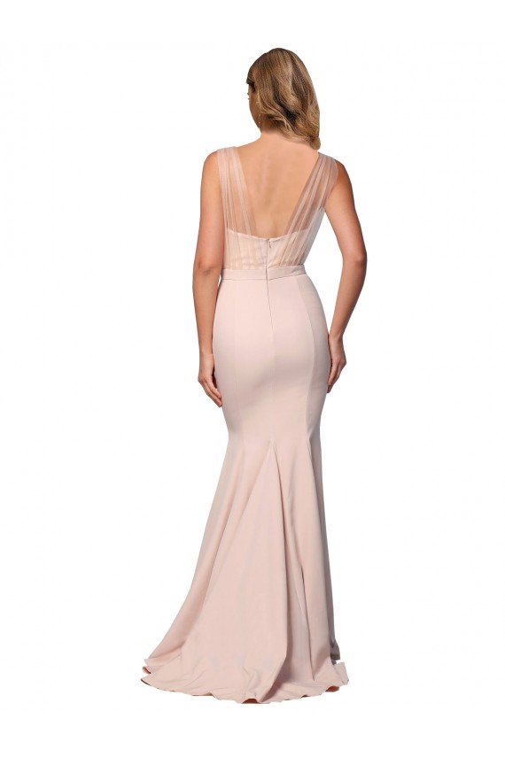 Sweetheart Long Stretch Crepe & Tulle Nude Sleeveless Formal Evening Gown / Prom Dress / Bridesmaid Dress Victoria