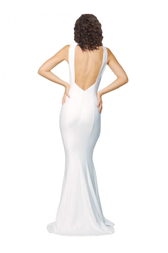 High Neck Long Stretch Crepe Ivory Sleeveless Formal Evening Gown / Prom Dress / Bridesmaid Dress Victoria