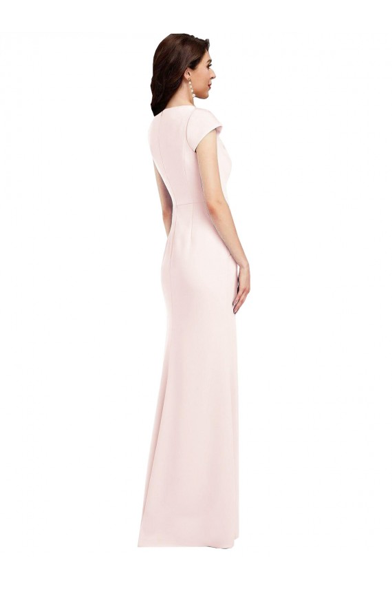 V-Neck Long Stretch Crepe Pink Cap Sleeves Formal Evening Gown / Prom Dress / Bridesmaid Dress Victoria