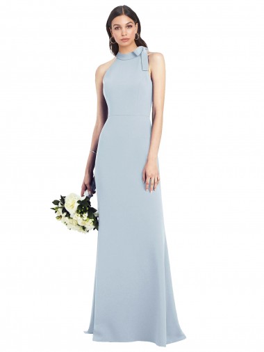 High Neck Long Stretch Crepe Light Sky Blue Sleeveless Semi Formal Evening Dress / Prom Dress / Bridesmaid Dress Victoria