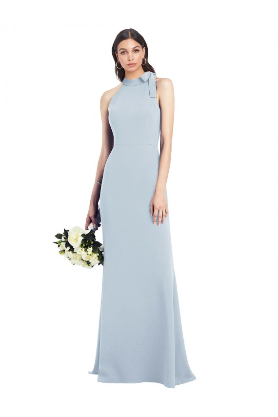 High Neck Long Stretch Crepe Light Sky Blue Sleeveless Semi Formal Evening Dress / Prom Dress / Bridesmaid Dress Victoria