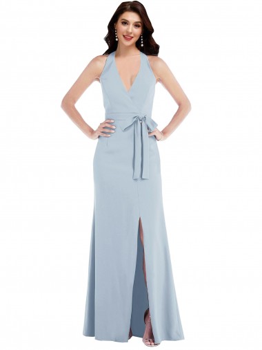 V-Neck Long Stretch Crepe Light Sky Blue Sleeveless Formal Evening Gown / Prom Dress / Bridesmaid Dress Victoria