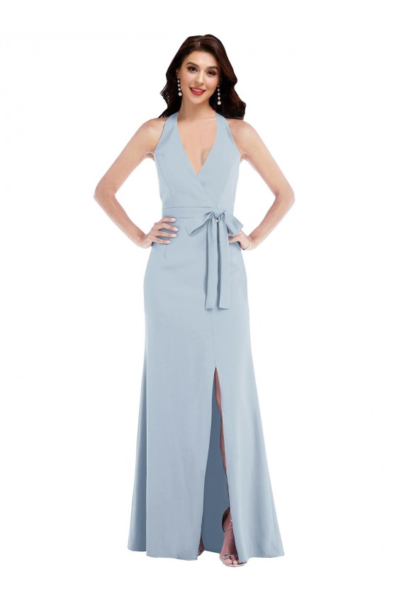V-Neck Long Stretch Crepe Light Sky Blue Sleeveless Formal Evening Gown / Prom Dress / Bridesmaid Dress Victoria