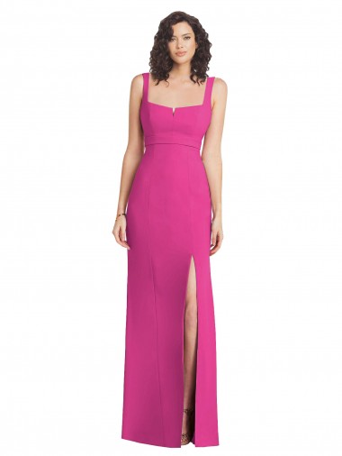 Square Neck Long Stretch Crepe Fuchsia Sleeveless Semi Formal Evening Dress / Prom Dress / Bridesmaid Dress Victoria