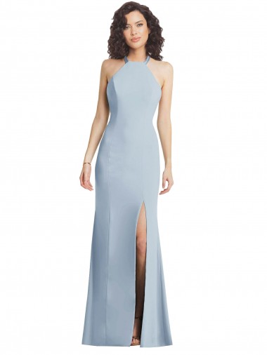 High Neck Long Stretch Crepe Light Sky Blue Sleeveless Formal Evening Gown / Prom Dress / Bridesmaid Dress Victoria