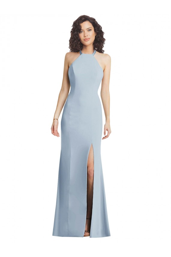 High Neck Long Stretch Crepe Light Sky Blue Sleeveless Formal Evening Gown / Prom Dress / Bridesmaid Dress Victoria