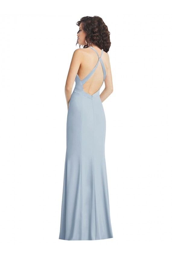 High Neck Long Stretch Crepe Light Sky Blue Sleeveless Formal Evening Gown / Prom Dress / Bridesmaid Dress Victoria