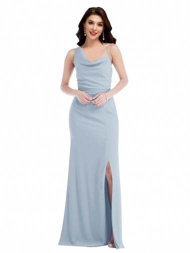 One Shoulder Long Stretch Crepe Light Sky Blue Sleeveless Formal Dress / Bridesmaid Dress Victoria
