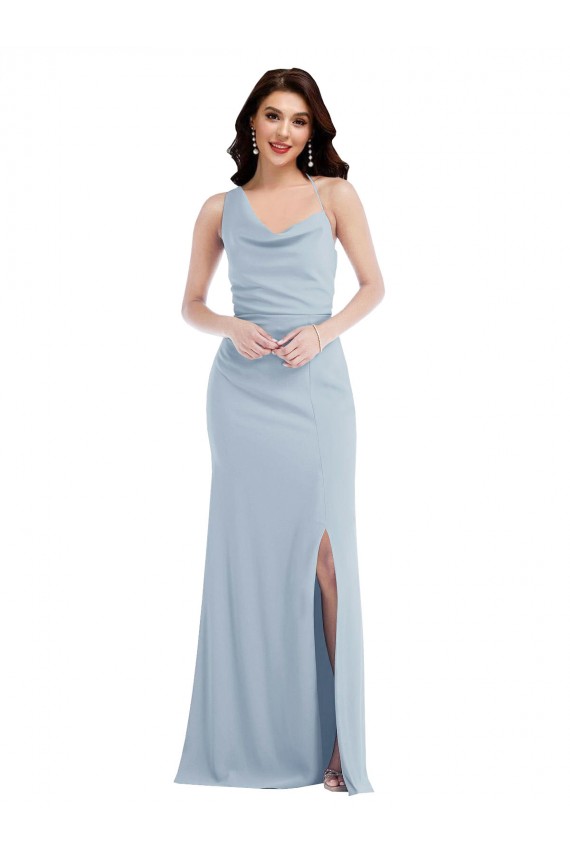 One Shoulder Long Stretch Crepe Light Sky Blue Sleeveless Formal Dress / Bridesmaid Dress Victoria