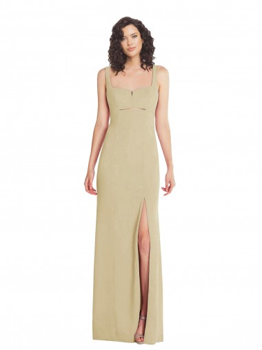 Square Neck Long Stretch Crepe Champagne Sleeveless Formal Evening Gown / Prom Dress / Bridesmaid Dress Victoria