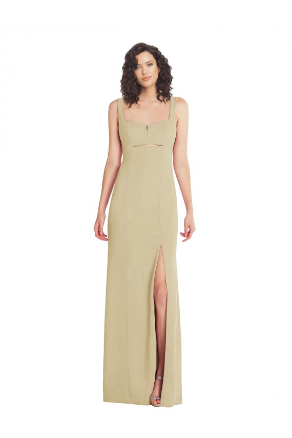 Square Neck Long Stretch Crepe Champagne Sleeveless Formal Evening Gown / Prom Dress / Bridesmaid Dress Victoria