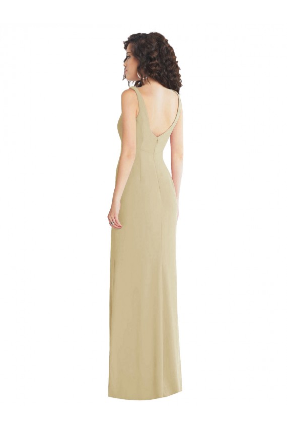 Square Neck Long Stretch Crepe Champagne Sleeveless Formal Evening Gown / Prom Dress / Bridesmaid Dress Victoria