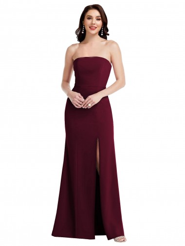 Strapless Long Stretch Crepe Burgundy Gold Sleeveless Semi Formal Evening Dress / Prom Dress / Bridesmaid Dress Victoria