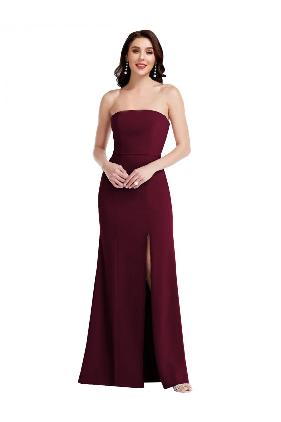Strapless Long Stretch Crepe Burgundy Gold Sleeveless Semi Formal Evening Dress / Prom Dress / Bridesmaid Dress Victoria