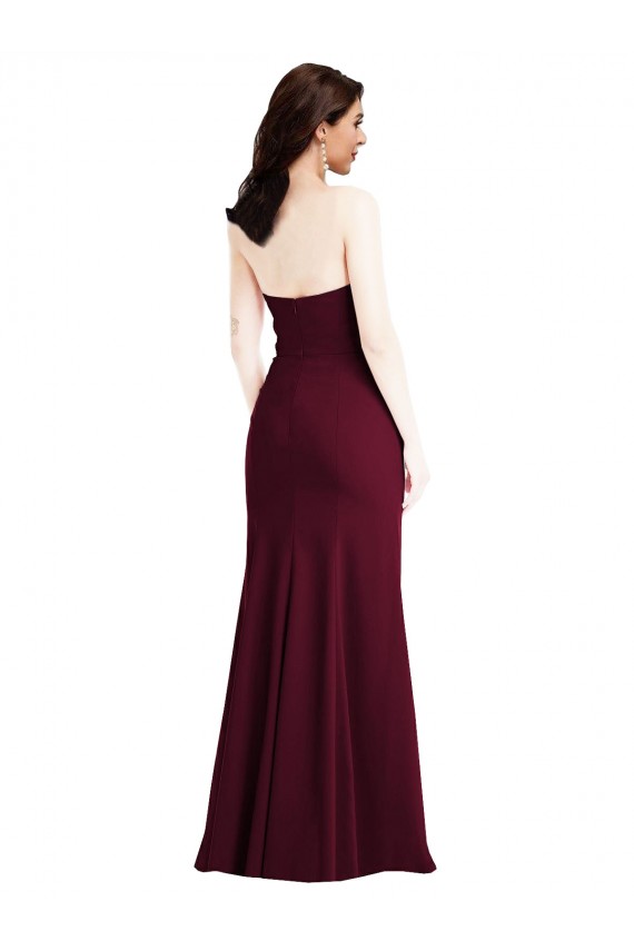 Strapless Long Stretch Crepe Burgundy Gold Sleeveless Semi Formal Evening Dress / Prom Dress / Bridesmaid Dress Victoria