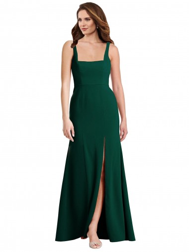 Square Neck Long Stretch Crepe Midnight Green Sleeveless Semi Formal Evening Dress / Prom Dress / Bridesmaid Dress Victoria