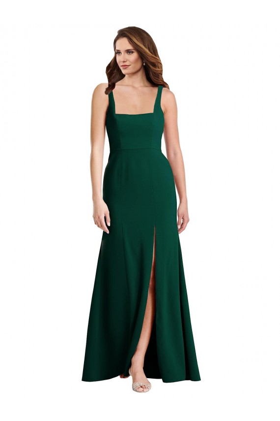 Square Neck Long Stretch Crepe Midnight Green Sleeveless Semi Formal Evening Dress / Prom Dress / Bridesmaid Dress Victoria