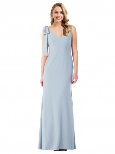 V-Neck Long Stretch Crepe Light Sky Blue Sleeveless Semi Formal Evening Dress / Prom Dress / Bridesmaid Dress Victoria