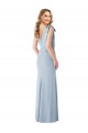 V-Neck Long Stretch Crepe Light Sky Blue Sleeveless Semi Formal Evening Dress / Prom Dress / Bridesmaid Dress Victoria