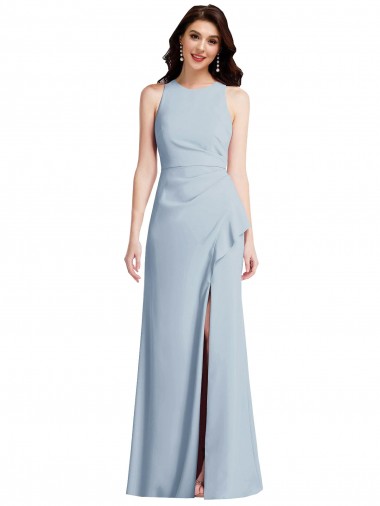 Halter Neck Long Stretch Crepe Light Sky Blue Sleeveless Formal Dress / Bridesmaid Dress Victoria