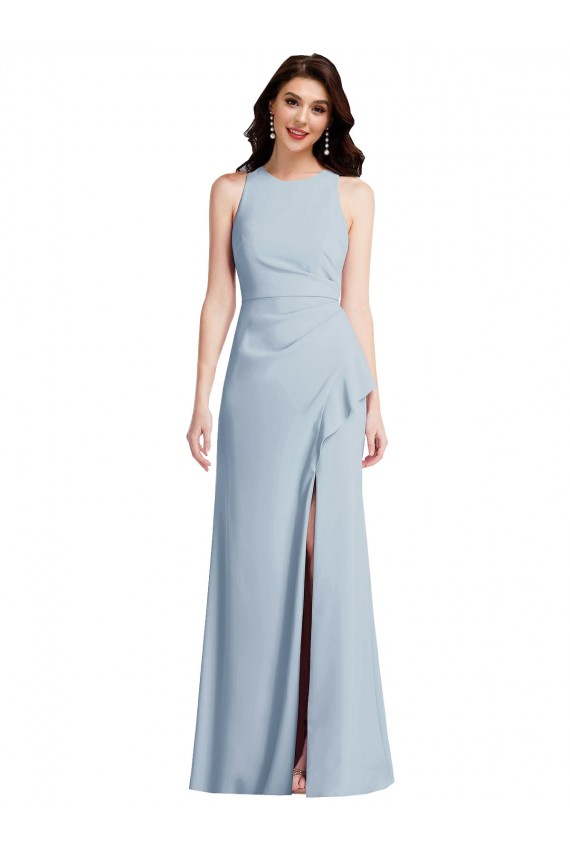 Halter Neck Long Stretch Crepe Light Sky Blue Sleeveless Formal Dress / Bridesmaid Dress Victoria